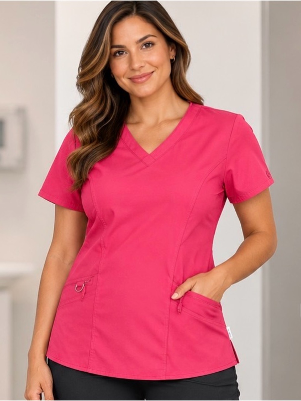 Beyond Scrubs V-Neck Straight-Leg Scrub Top in Hot Pink size XL